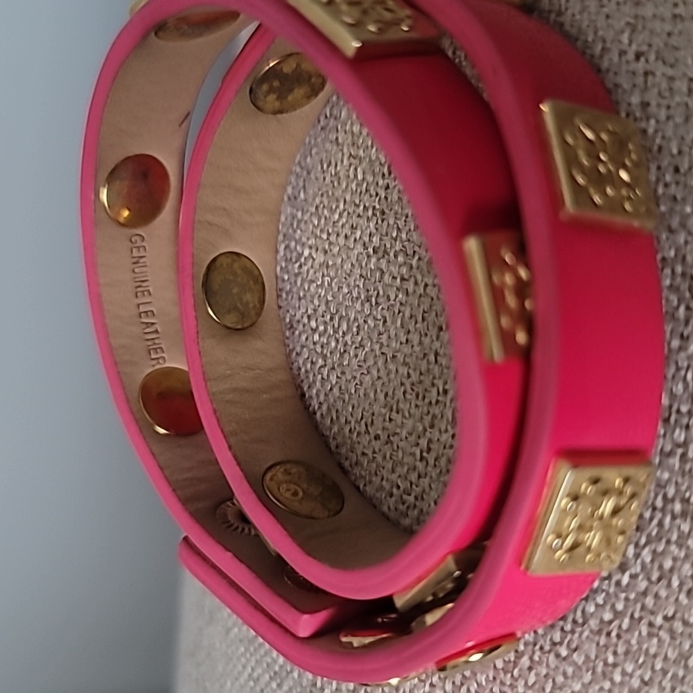 Rustic Cuff Pink Patent Double Wrap Bracelet Meag… - image 3